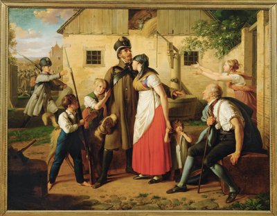 Die Heimkehr des Landwehrmannes - Miliisimiehen paluu ... (maalaus kankaalle) tekijältä Johann Peter Krafft