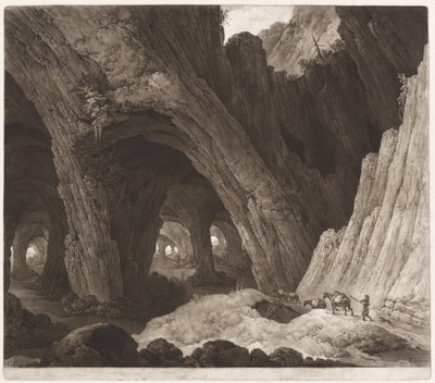 Matkailijat lepäävät jättimäisissä luolissa tekijältä Johann Peter Pichler, after Guillam Dubois