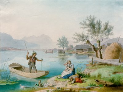 Kalastajan perhe Chiemseellä tekijältä Johann Philipp Heinel