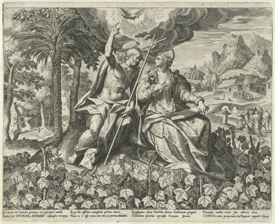 Kristus ja hänen morsiamensa viinitarhassa Song of Solomon (sarjan nimi) Canticum Canticorum (sarjan nimi) tekijältä Johann Sadeler (I)