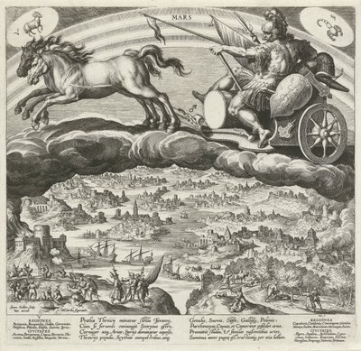 Mars-planeetta ja sen vaikutus maailmaan The Seven Planets (sarjan nimi) Planetarum effectus et eorum in signis zodiac (sarjan nimi) tekijältä Johann Sadeler (I)