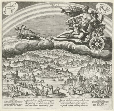 Planeetta Venus ja sen vaikutus maailmaan The Seven Planets (sarjan nimi) Planetarum effectus et eorum in signis zodiac (sarjan nimi) tekijältä Johann Sadeler (I)