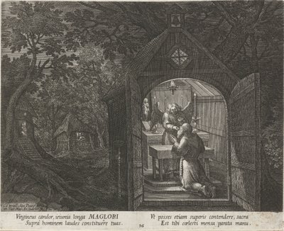 Saint Maglor erakkona Erakot (sarjan nimi) Oraculum Anachoreticum (sarjan nimi) tekijältä Johann Sadeler (I)