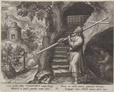 Saint Theodore Tiro Erakkona Erakoiden hyveellinen elämä (sarjan nimi) Trophaeum vitae solitariae (sarjan nimi) tekijältä Johann Sadeler (I)