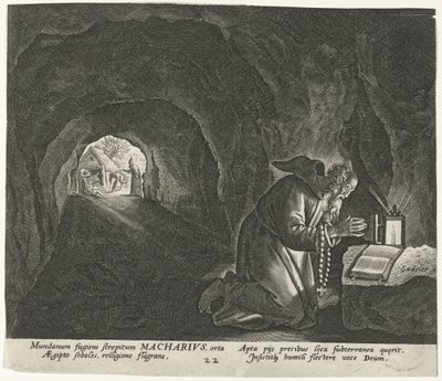 Macarius Egyptin erakkona Mies Erakot (sarjan nimi) Solitudo Sive Vitae Patrum Eremicolarum (sarjan nimi) tekijältä Johann Sadeler (I)