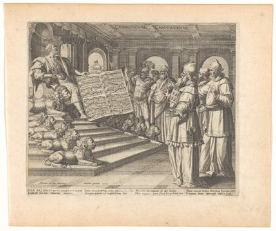 Motettipainos ja nimilehti, jossa Solomon Laulujen laulun säveltäjänä Canticum Canticorum (otsikko esineessä) Song of Solomon (sarjan nimi) tekijältä Johann Sadeler (I)
