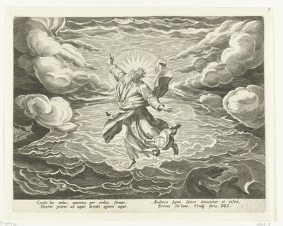 Ilman ja veden luominen Creation of the World (sarjan nimi) tekijältä Johann Sadeler (I)