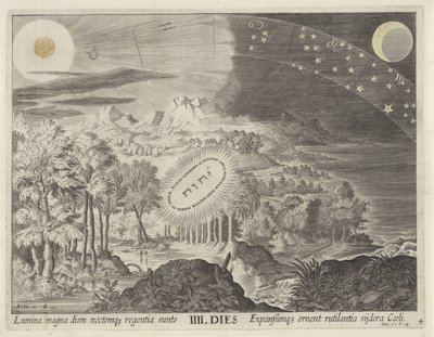Auringon, kuun ja tähtien luominen Creation of the World (sarjan nimi) tekijältä Johann Sadeler (I)