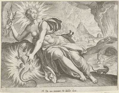 ilotulitus Ignis (otsikko esineessä) The Four Elements (sarjan nimi) tekijältä Johann Sadeler (I)