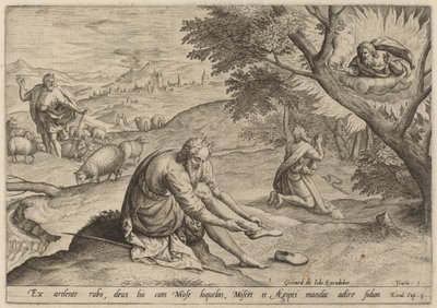 Jumala ilmestyy Moosekselle, 1585. tekijältä Johann Sadeler I