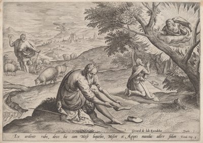 Jumala ilmestyy Moosekselle, 1585. tekijältä Johann Sadeler I