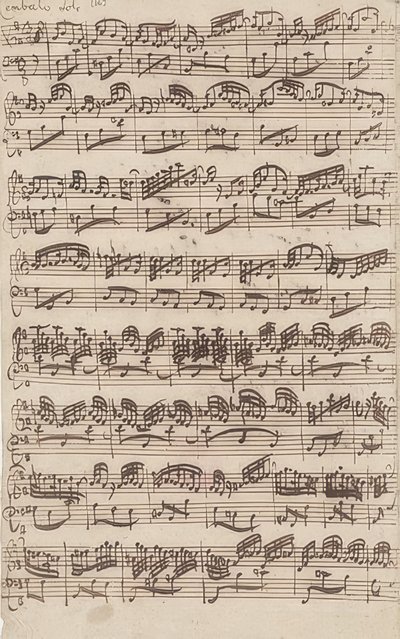 Allegro (cembalosoolo) Sonaatin nro 6 ensimmäisestä versiosta G-duuri viululle ja cembalo obbligatolle. 1725 tekijältä Johann Sebastian Bach
