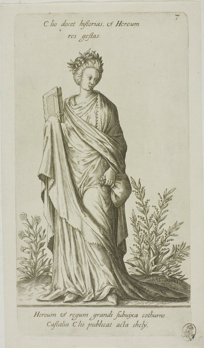 Clio, historian muusa, kilpi 7, Parnassus Bicepsistä tekijältä Johann Theodor de Bry