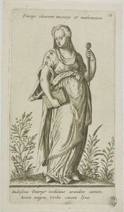 Enterpe, Musa de la Música, placa 10 de Parnassus Biceps Finnish tekijältä Johann Theodor de Bry