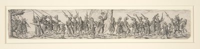 Marssivat sotilaat lipunkantajan kanssa tekijältä Johann Theodor de Bry