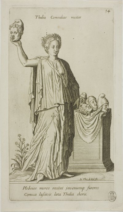 Thalia, komedian muusa, lautanen 14 alkaen Parnassus Bicepsistä tekijältä Johann Theodor de Bry