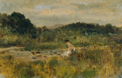 Striimaa maisemaa istuvan tytön kanssa tekijältä Johann  Till der Jüngere