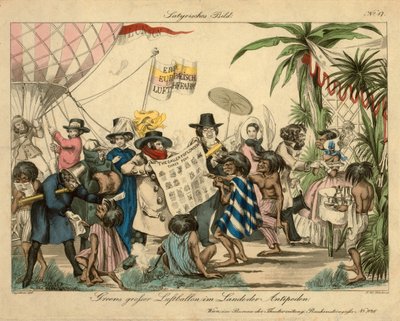 Greenin kuumailmapallo Antipodesissa, n. 1840 (käsinvärinen etsaus) tekijältä Johann Wenzel Zinke