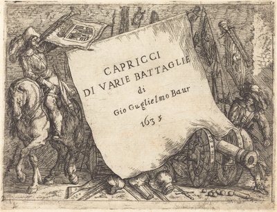 Eri taisteluiden otukset Nimisivu, 1635. tekijältä Johann Wilhelm Baur