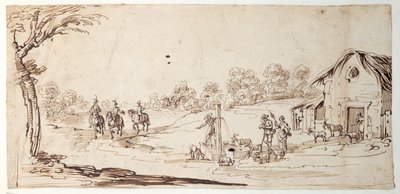 Maaseutumaisema (kynä ja muste paperille) tekijältä Johann Wilhelm Baur