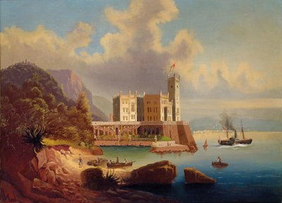 Näkymä Miramaren linnalle ja Triesteen. tekijältä Johann Wilhelm Jankowski