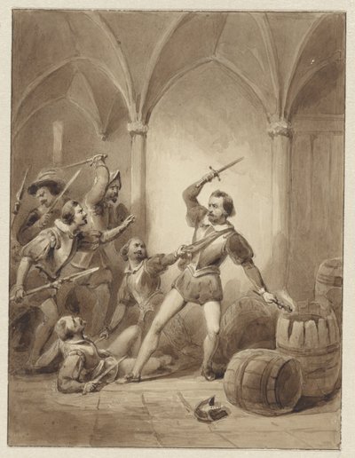 Herman de Ruyterin kuolema Loevesteynissä 1570 tekijältä Johann Wilhelm Kaiser (I)