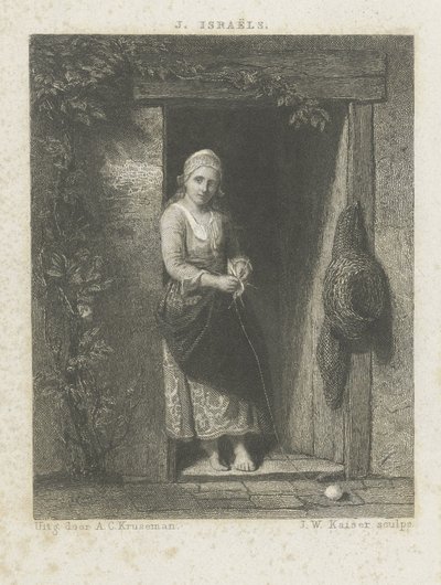 Nuori nainen neulonta tekijältä Johann Wilhelm Kaiser (I)