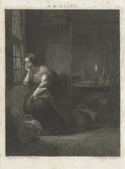 Nainen lapsen kanssa ikkunalla tekijältä Johann Wilhelm Kaiser (I)