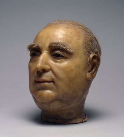Hessen-Kasselin Landgrave Friedrick II:n pää, 1786 (vaha, lasi ja hiukset). tekijältä Johann Wilhelm Kirchner