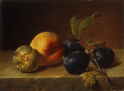 Persikka ja luumut marmorireunuksella, 1860 tekijältä Johann Wilhelm Preyer
