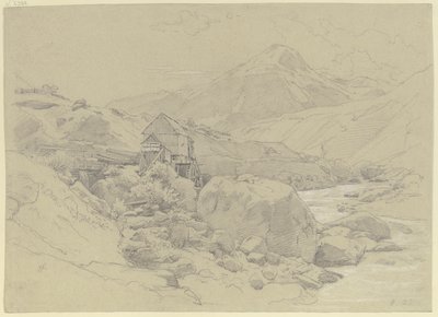 Vesimylly vuoristomaisemassa tekijältä Johann Wilhelm Schirmer