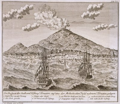 Saari nimeltä "Ternate" Molukeilla, pubi. 1744. tekijältä Johann Wolfgang Heydt