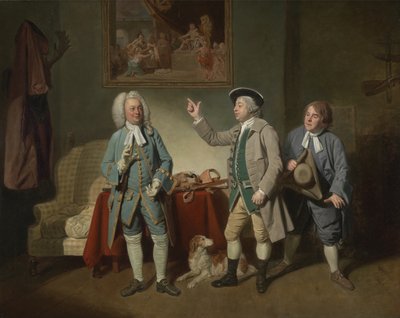 Edward Shuter, John Beard ja John Dunstall elokuvassa Isaac Bickerstaffes Love in a Village, 1767 tekijältä Johan Joseph Zoffany