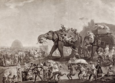 Hyderbeckin suurlähetystö Kalkuttaan, Ouden visiiriltä, Patnan varrella, vuonna 1788, tapaa lordi Cornwallisia, pub.c.1800 (mezzotint) tekijältä Johan Joseph Zoffany