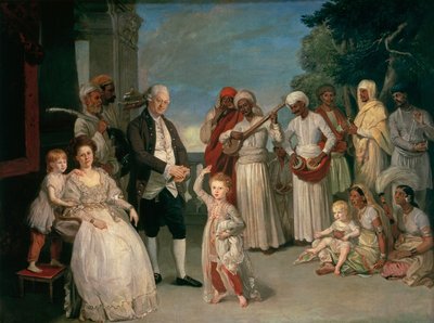 Sir Elijah ja Lady Impey ja heidän kolme lastaan tekijältä Johan Joseph Zoffany