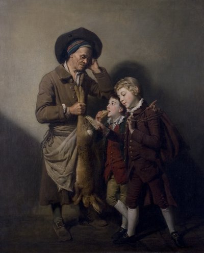 Portteri ja jänis, n. 1768 tekijältä Johan Joseph Zoffany