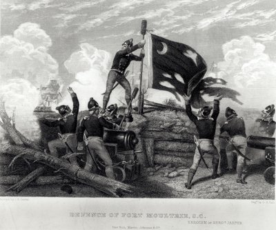 Kersantti William Jasperin sankaruus Fort Moultrien puolustuksessa Etelä-Carolinassa, 12. toukokuuta 1780, kaiverrus G.R. sali tekijältä Johannes Adam Simon Oertel