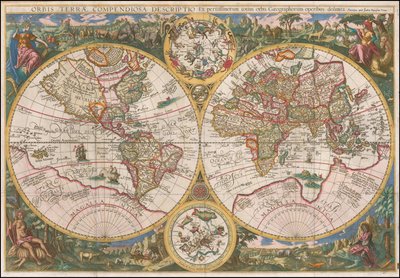 Vuoden 1596 maailmankartta - Orbis Terrae Compendiosa Descriptio Ex peristissimorum totius orbis Gaeographorum operibus desumpta tekijältä Johannes Baptista Vrints