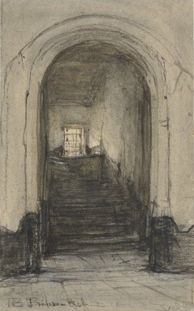 Delftin Prinsenhofin portaat, jossa prinssi William I murhattiin vuonna 1584 tekijältä Johannes Bosboom