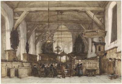 Oude Kerkin sisätilat Maaslandissa tekijältä Johannes Bosboom