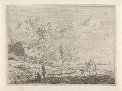 Maisema kärryillä ja kahdella kalastajalla tekijältä Johannes Christiaan Janson