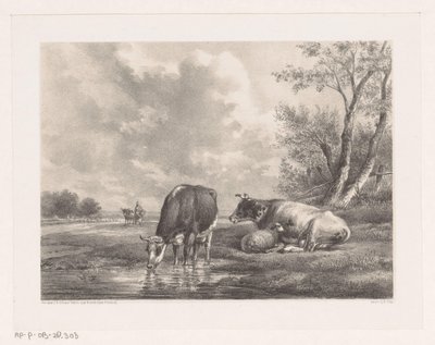 Kaksi lehmää ja lammasta veden äärellä tekijältä Johannes Christiaan d