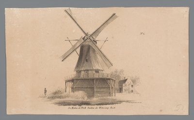 Näkymä De Vinkin tuulimyllylle Weteringpoortin ulkopuolella Windmill de Vink Wetering Poortin ulkopuolella (otsikko esineessä) tekijältä Johannes Cornelis van Pappelendam