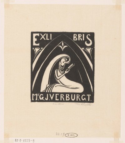 Gerrit-Jan Verburgtin ex-libris tekijältä Johannes Frederik Engelbert ten Klooster (signed by artist)