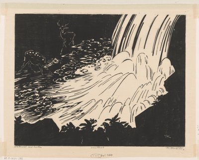 Vesiputous peurojen kanssa (alkuperäinen nimi esineessä) tekijältä Johannes Frederik Engelbert ten Klooster (signed by artist)