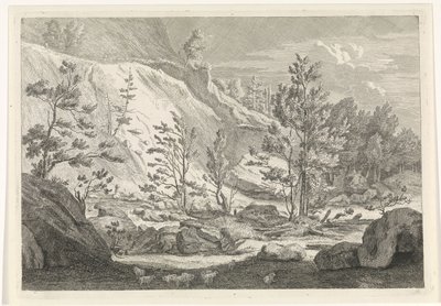 Rokko, jossa on lammaslauma Maisemat Chartreuzer-vuorilla (sarjan nimi) tekijältä Johannes Glauber
