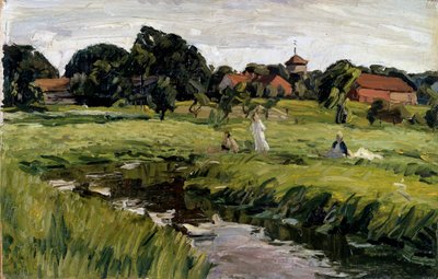 "Children at a Creek", 1800-luvun loppu tai 1900-luku. tekijältä Johannes Hansch