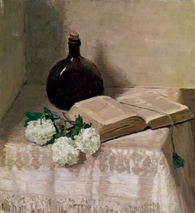 "Asetelma kirjan kanssa", 1800-luvun loppu tai 1900-luku tekijältä Johannes Hansch