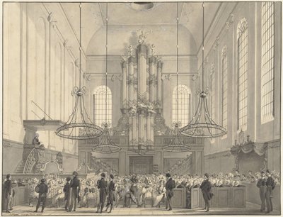 Prof. dr. van der Palm saarnaa Haagin luterilaisessa kirkossa kuninkaalliselle perheelle, 1828 tekijältä Johannes Hari (I)
