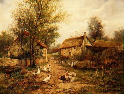 Siipikarja lammen rannalla maatilapihalla tekijältä Johannes Hendrik Weissenbruch